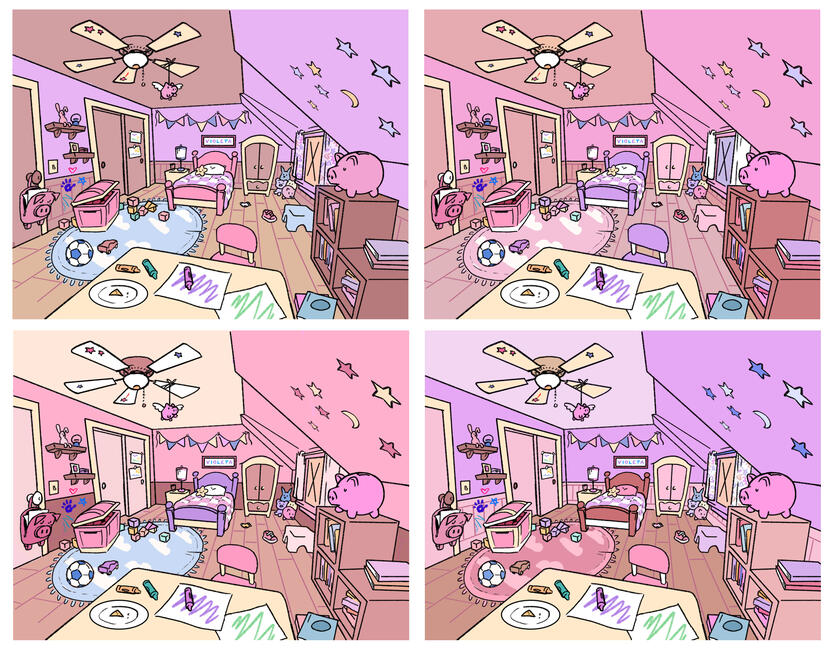 Color comps for A Trace. BG design by another artist